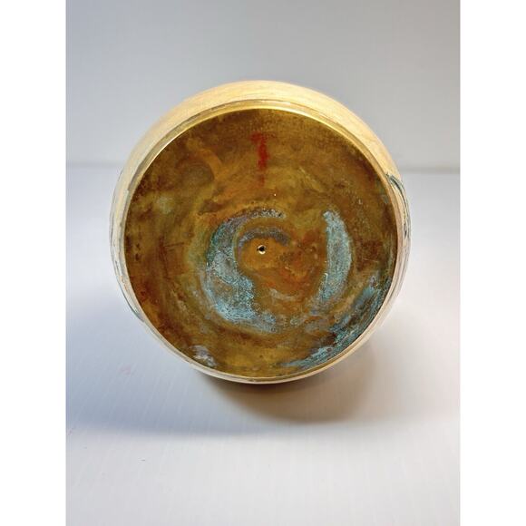 Solid Brass Enameled Cloisonne Vase Flowers 5" India Heavy - Picture 9 of 10